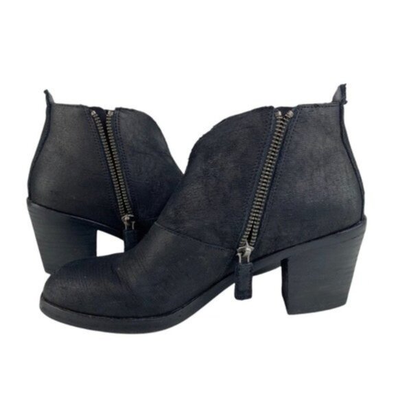 Eileen Fisher Murphy Storm Textured Nubuck Black Leather Ankle Booties - Picture 6 of 11